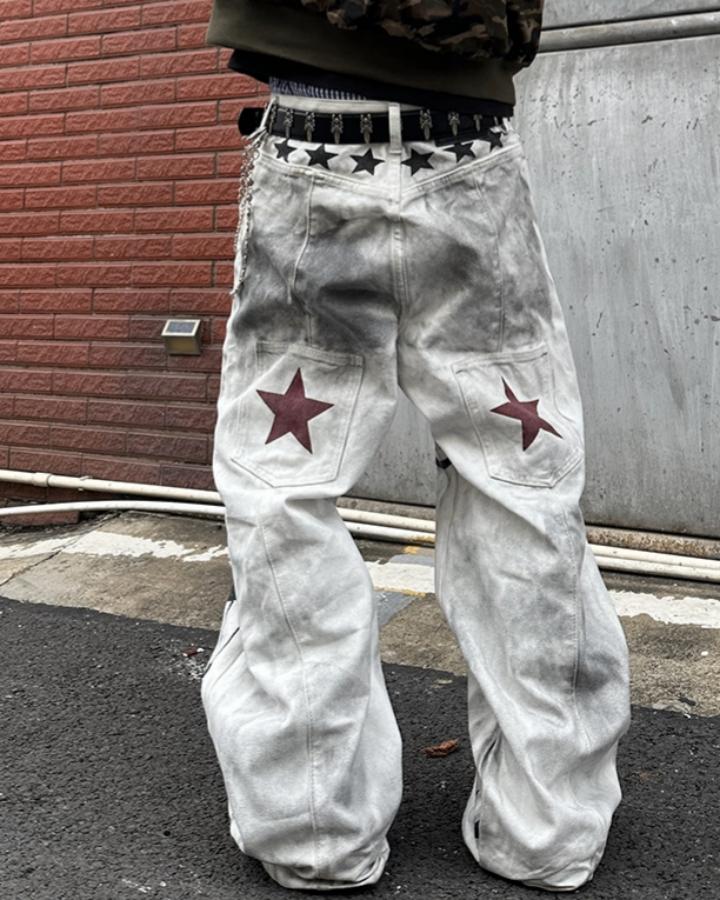 KIIKIO Y2K Music Note Star Wide-Leg Jeans