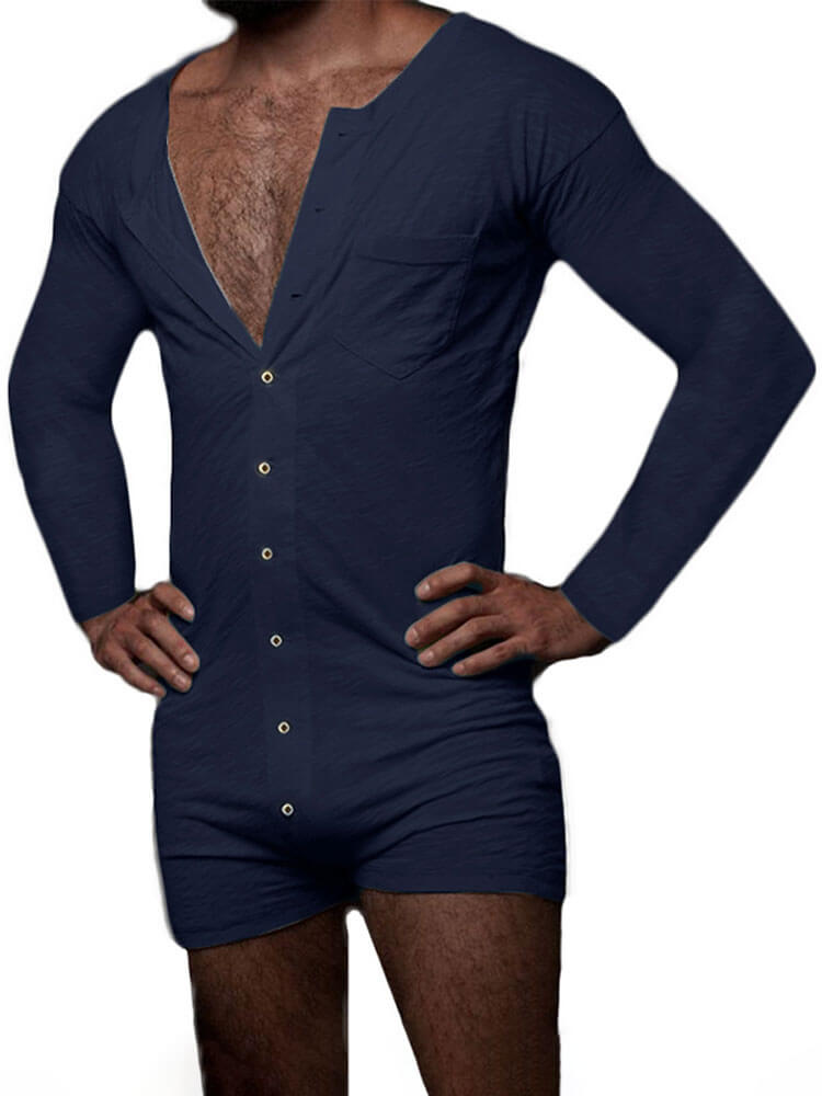 Men's Solid-Color Long-Sleeve Fitted Bodysuit
