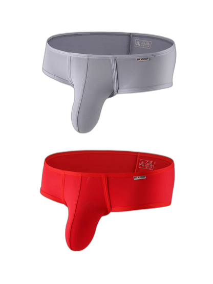 2 Pack Men's Low-Rise Contoured Pouch Stretch Fit Sporty Cut Trunks