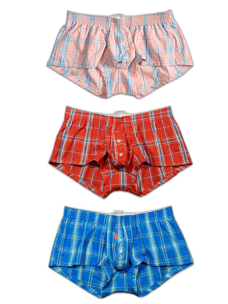 Men's Classic Plaid Cotton Trunks With Button Fly