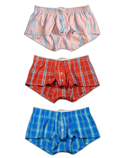 Men's Classic Plaid Cotton Trunks With Button Fly