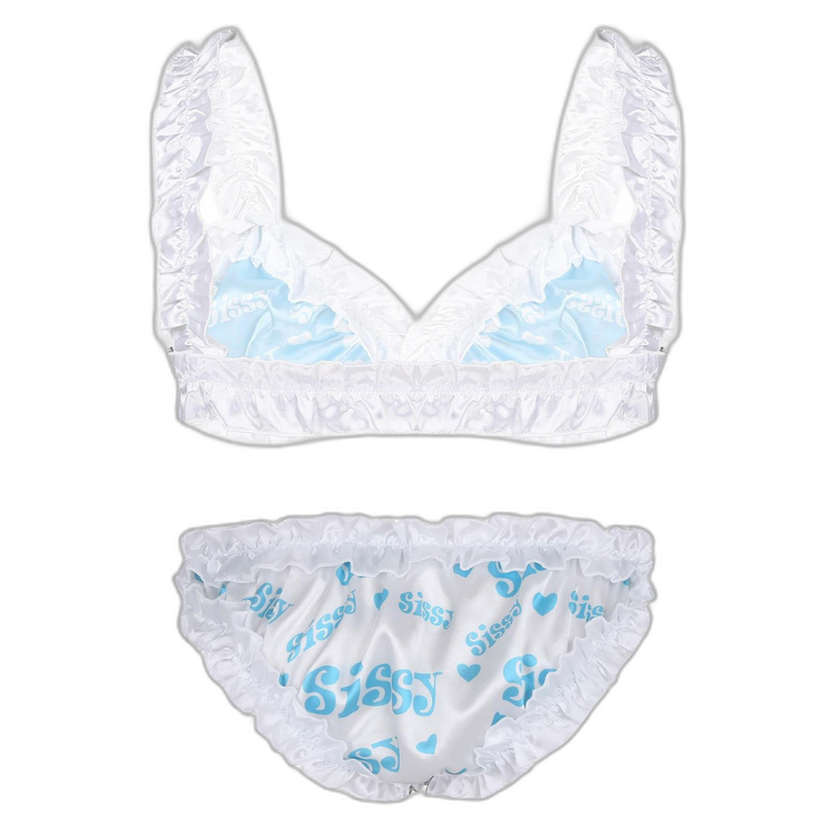 Genderfluid Ruffled Satin Lace Bralette Set