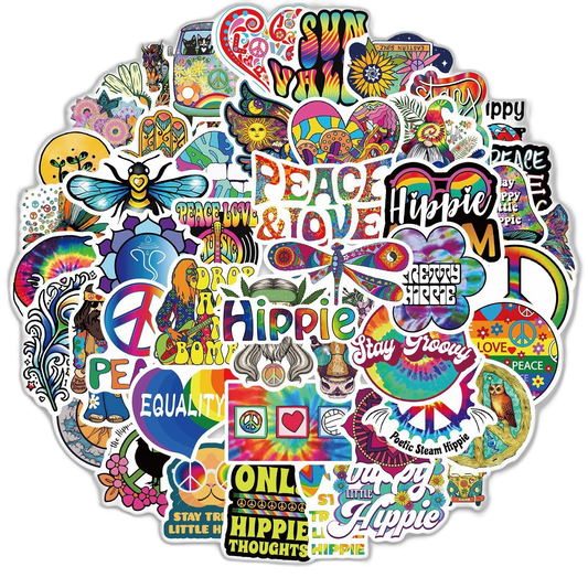 50 Cartoon Hippie Stickers
