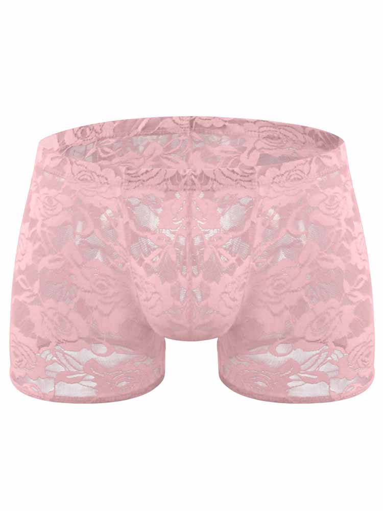 Men's Low Waist Rose Lace See-Through Trunks