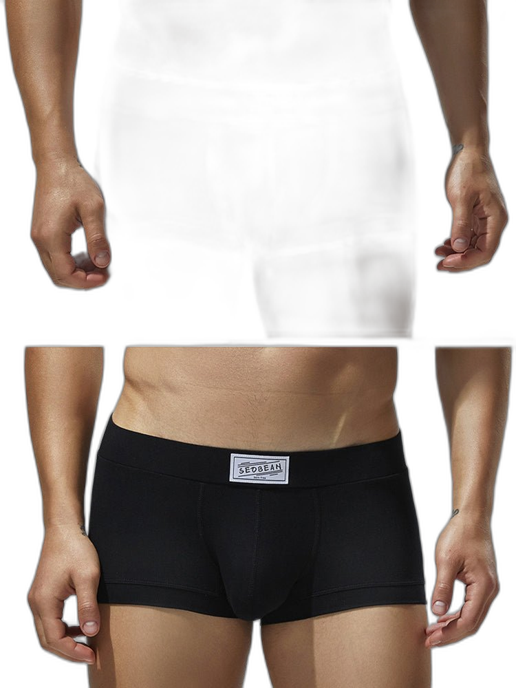 2 Pack Men's Low-Rise Solid Breathable Cotton Trunks