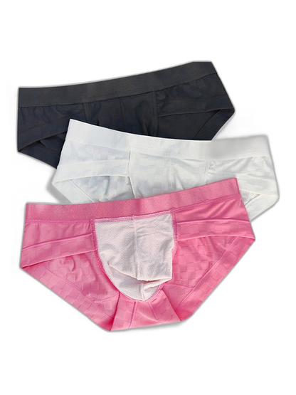 3 Pack Men's Cooling Silktech Briefs - U-Pouch Design & Checkered Antibacterial Lining