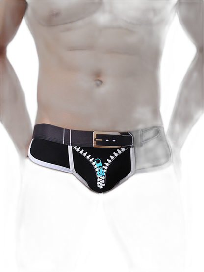 Zipper Belt Printed Cotton Pouch Briefs