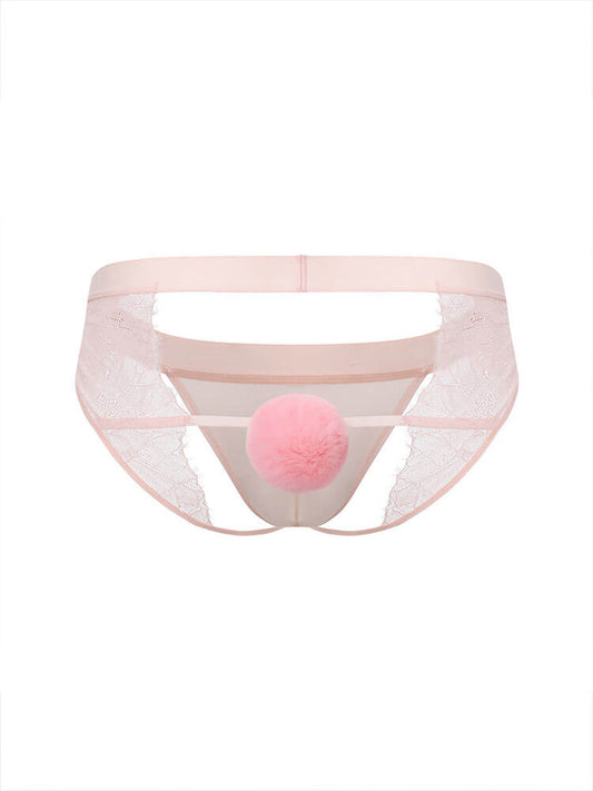 Men's Sexy Lace Detachable Pom-Poms Briefs