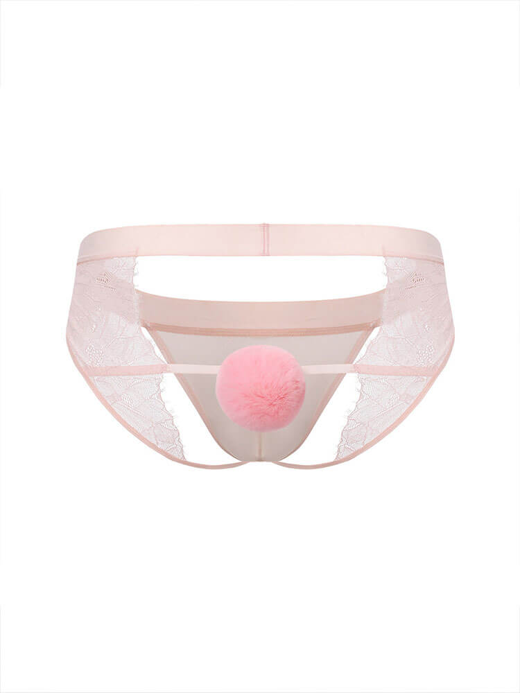 Men's Sexy Lace Detachable Pom-Poms Briefs