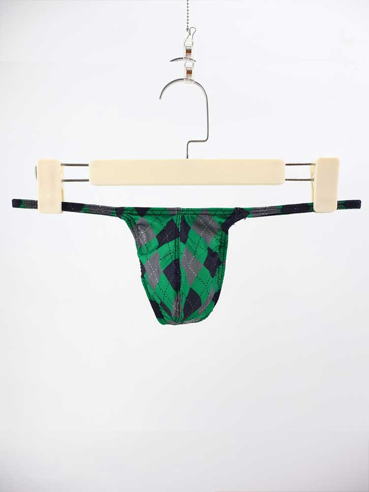 Men's Plaid Print Sexy Bikini Quick-Drying Thong