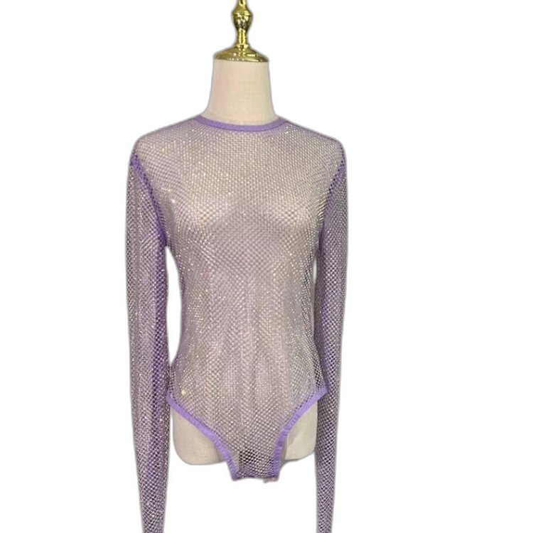 Women's Rhinestone Fishnet See-Through Sexy Bodysuit