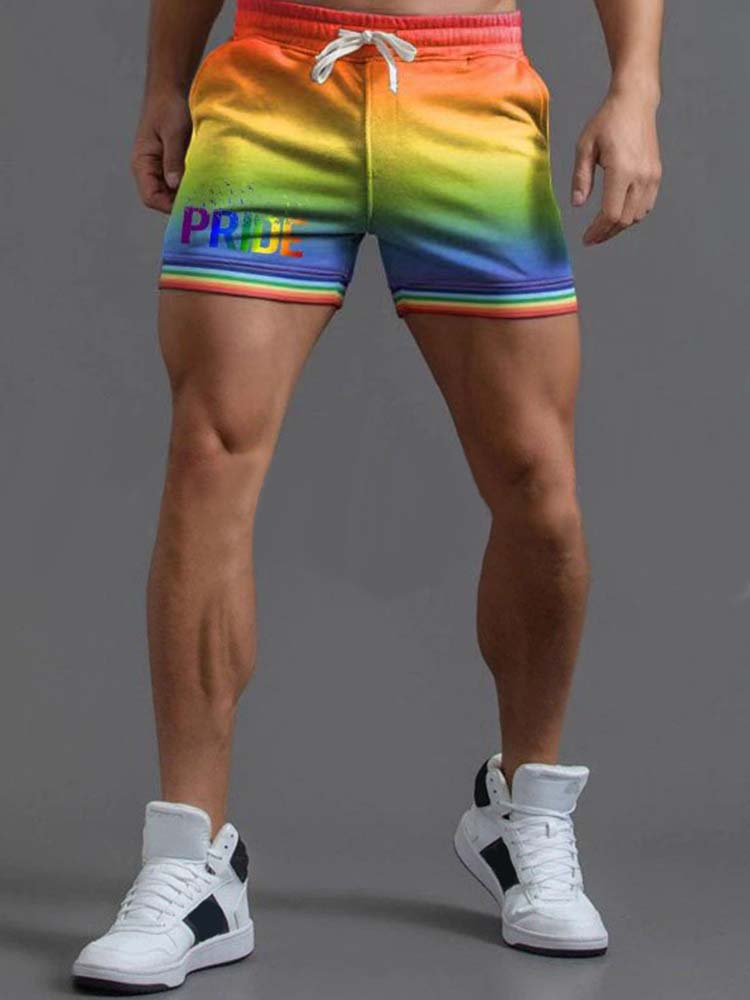 Men's Fashionable Rainbow Stripe Beach Shorts