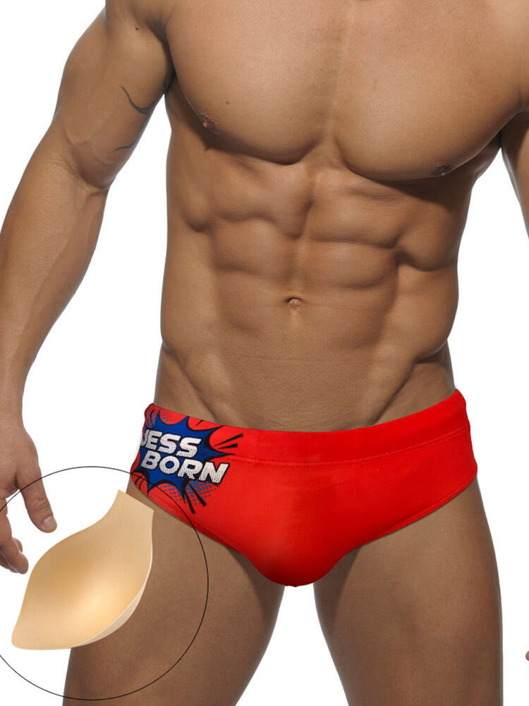 Men's Fashion Letter Print Low-Rise Swim Briefs