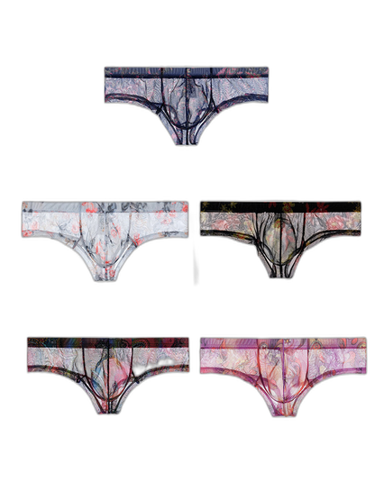 4-pack Men's Lace Print Sheer Mesh Bohemian Boxer Briefs