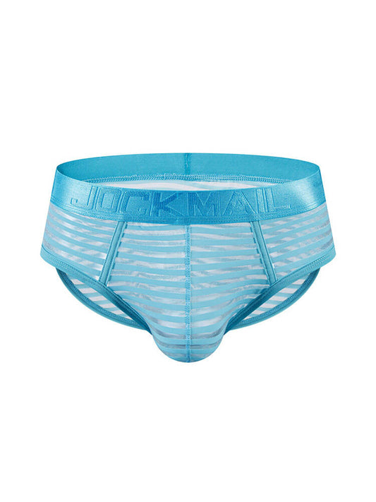 Men's Sexy Mesh Sheer Striped Low-Rise Briefs