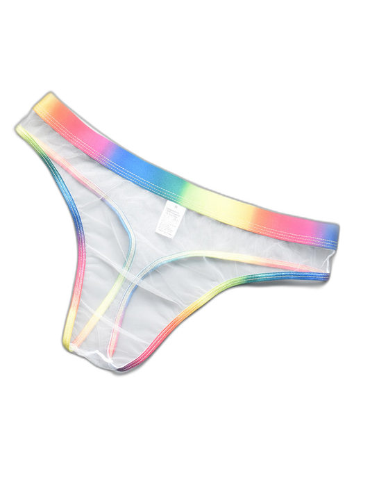 3-pack Men's Rainbow Trim Sheer Mesh Thong