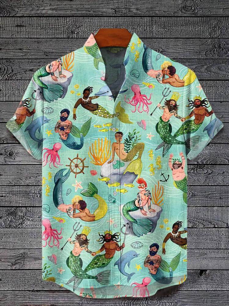 Men's Retro Mermaid Sailor Print Top and Pants 