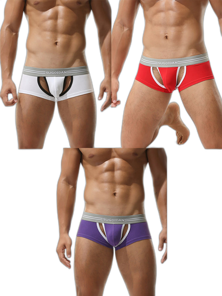 3 Pack Men’s Sexy Cutout Trunks with Lift-up Pouch