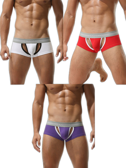 3 Pack Men’s Sexy Cutout Trunks with Lift-up Pouch