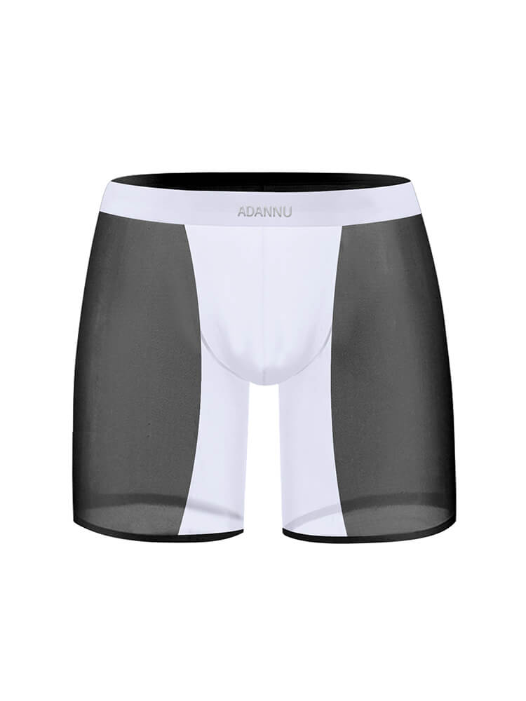 Men's Sexy Color-Blocked See-Through Nylon Boxer Briefs