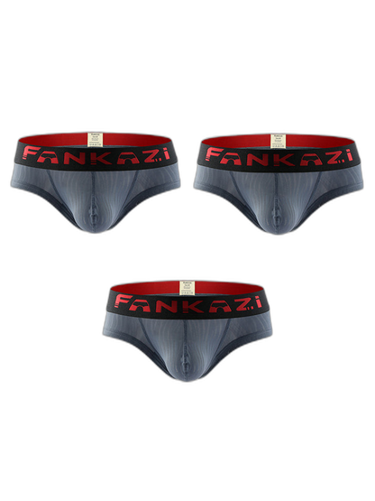 3 Pack Men's Striped U-Pouch Breathable Casual Briefs