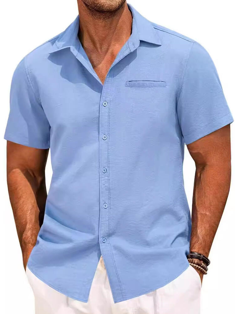 Men's Lapel Solid Color Short-Sleeved Shirt