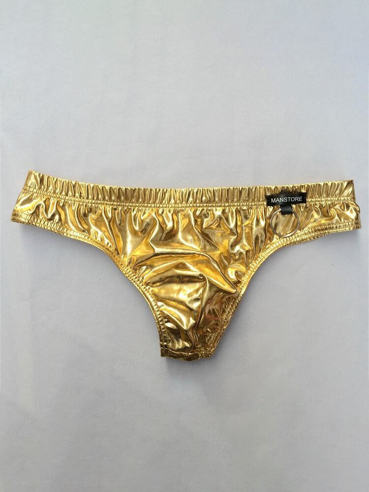 Men's Patent Leather Metal Ring Thong