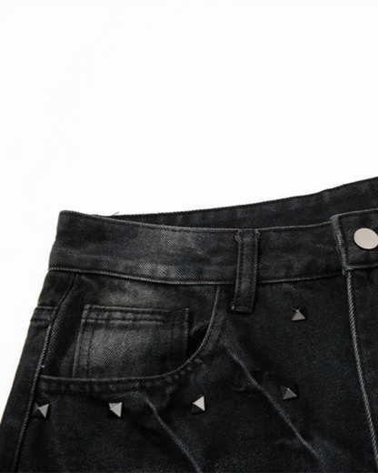 Punk Wide-Leg Denim Pants With Studs