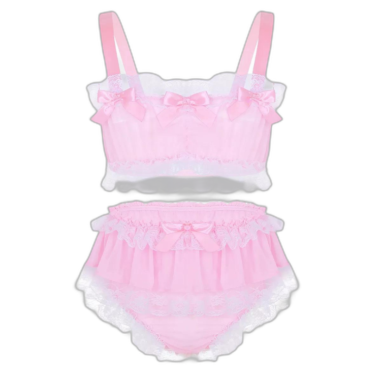 Genderfluid Ruffled Satin Lace Bralette Set