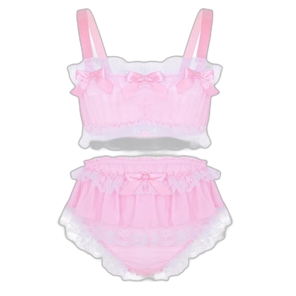 Genderfluid Ruffled Satin Lace Bralette Set