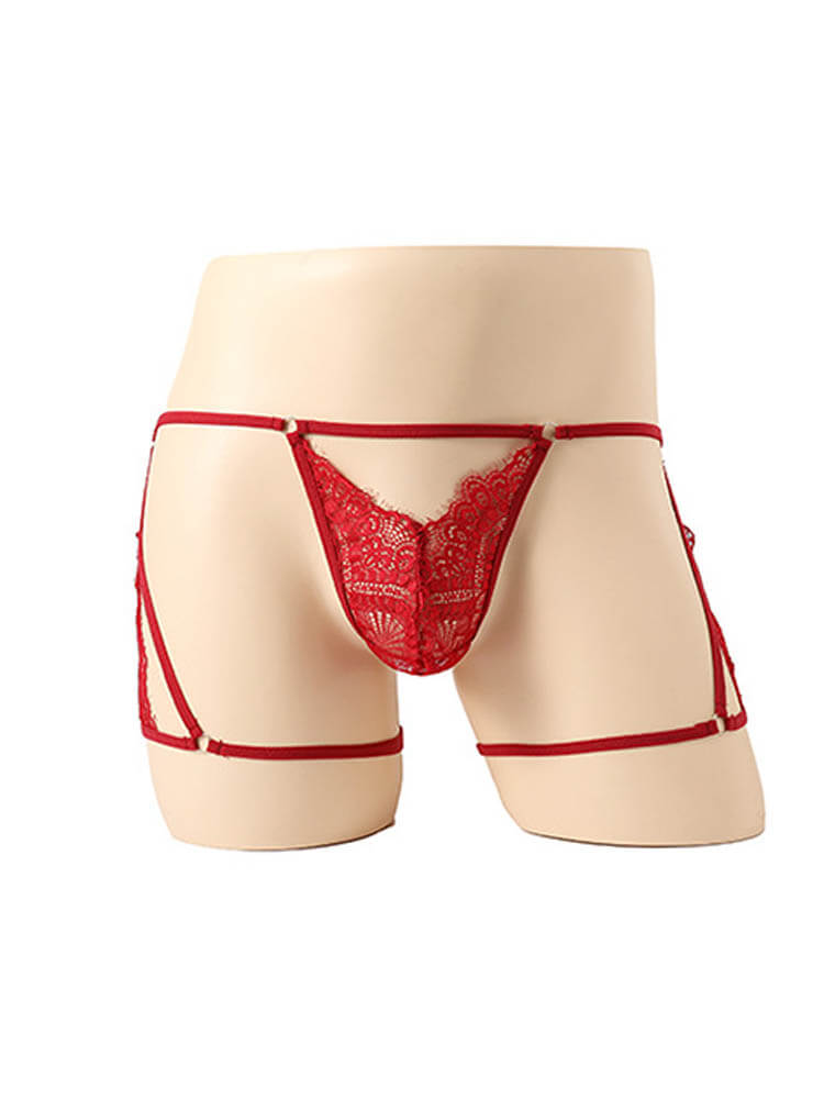 Men's Sexy Hollowed-Out Lace Leg Ring Thong