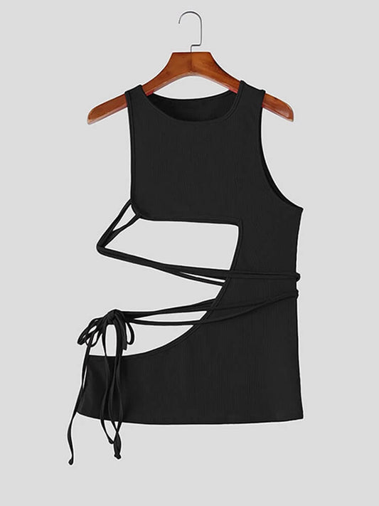 Men's Side Cutouts Slim-Fit Lace-Up Tank Top