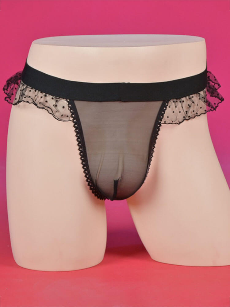 Men's Sexy Lace-Trimmed Revealing Buttocks Thong