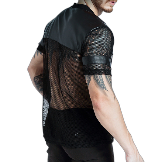 Mesh Leather Football V-Neck Tee