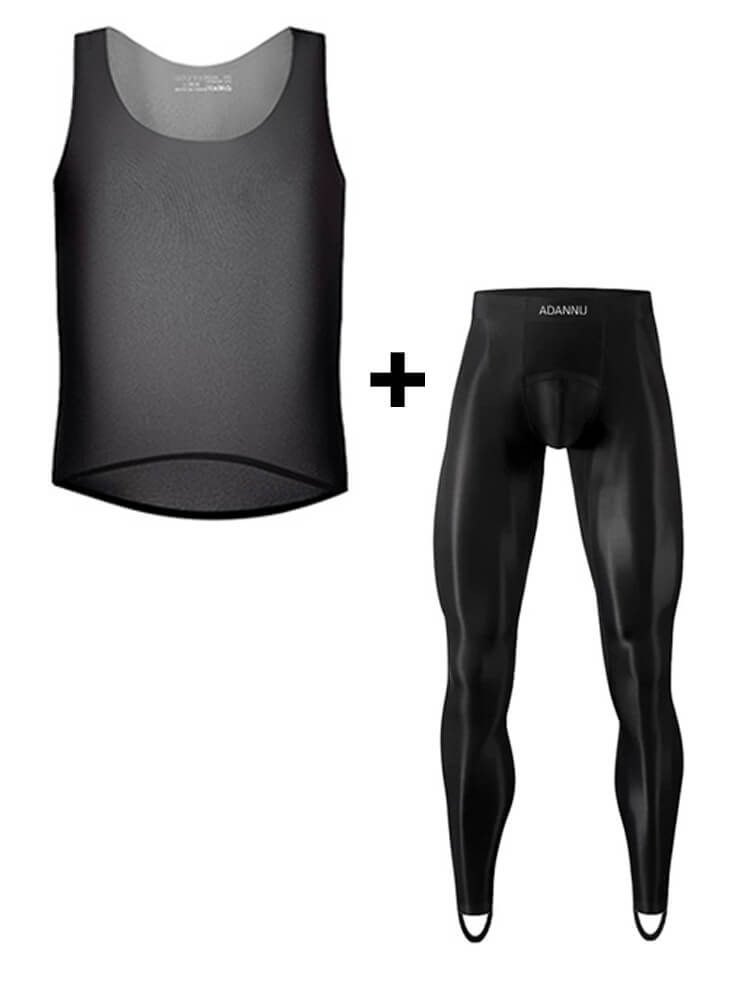Men's Sexy Thin Sheer Vest Stirrup Pants Set