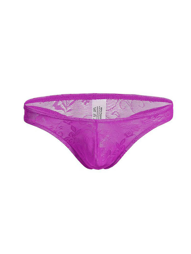 Men's Floral Pattern Low-Rise Lace Thong