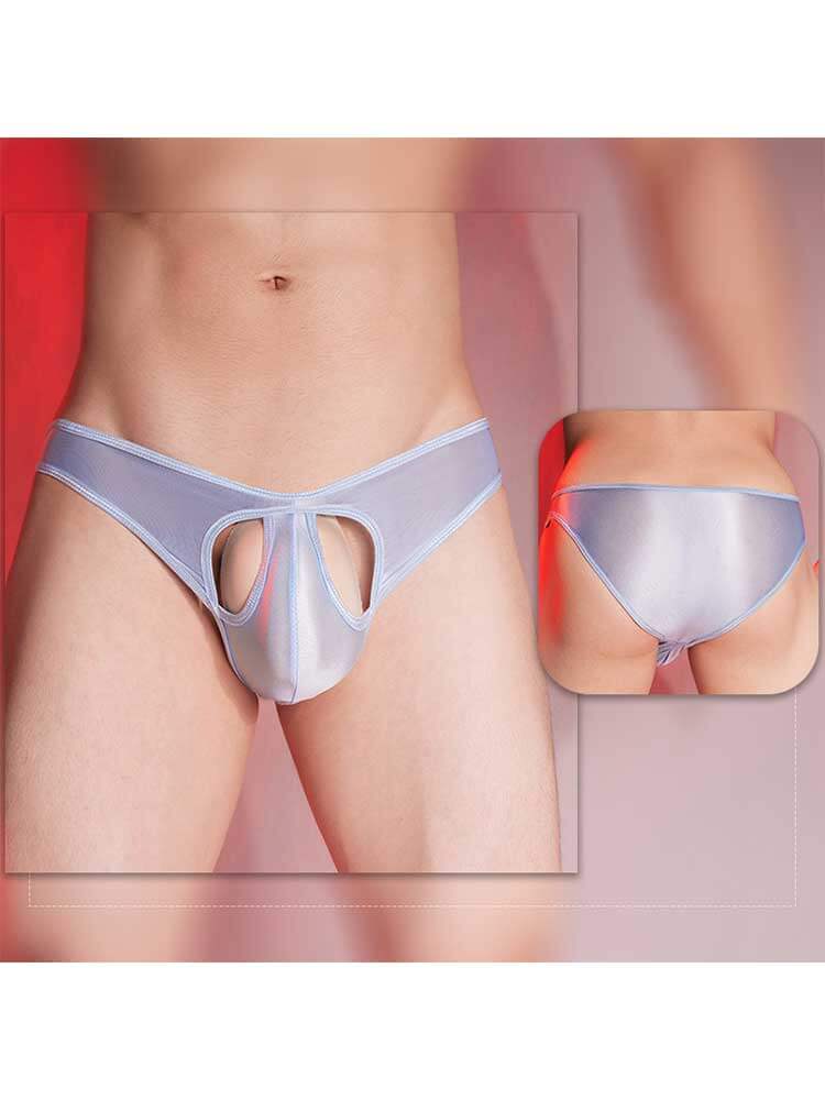 Men's Solid-Color Stretchy Glossy Cutout Sexy Briefs