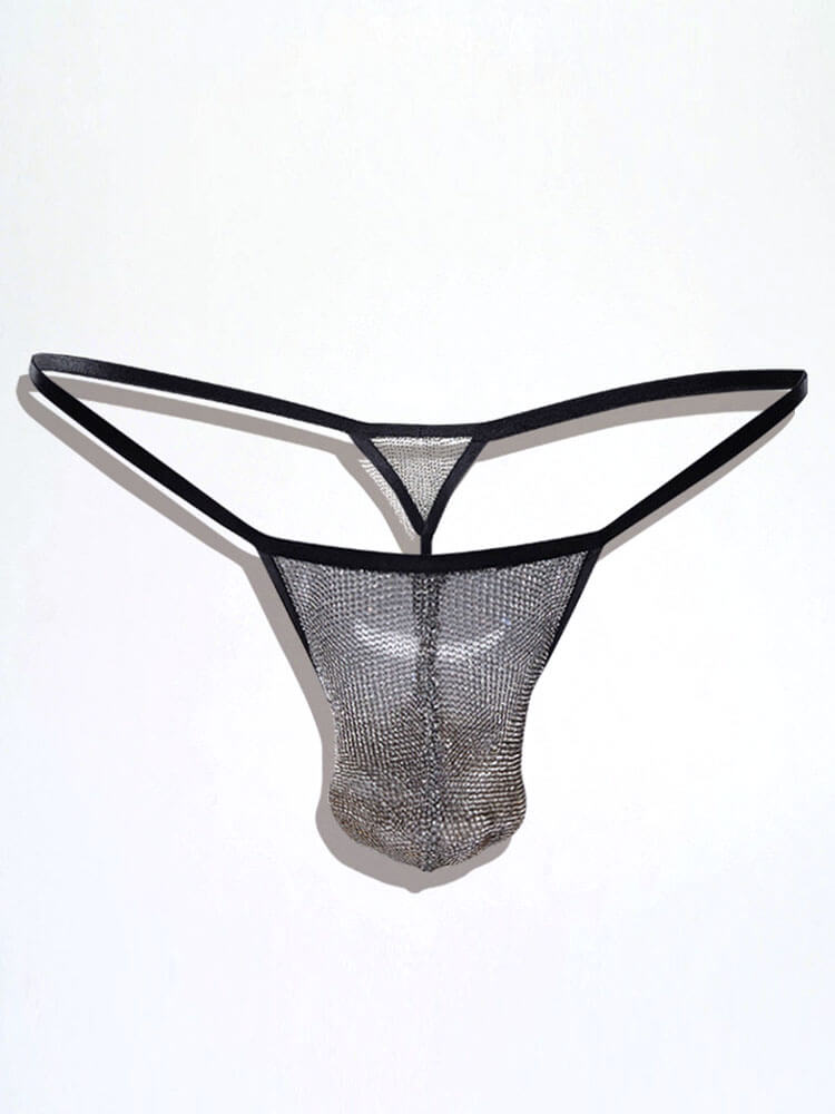 Men's Sexy See-Through Metallic Low-Rise Thong