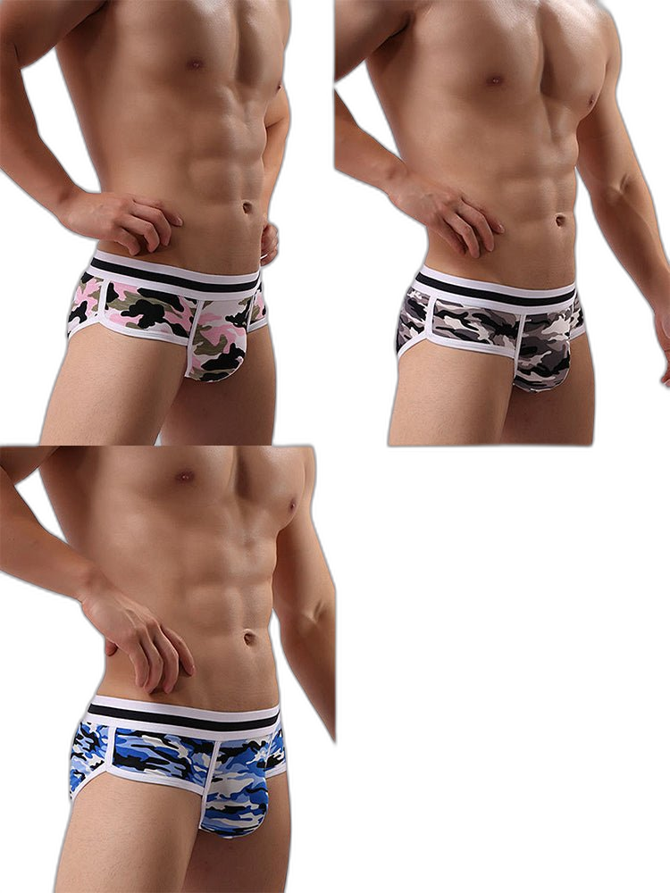 3 Pack Men's Mid-Rise Breathable Soft Cotton Camouflage Stretch Fit Bikini
