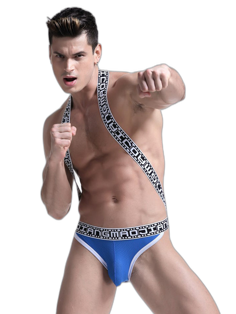 Men's Sexy Mesh U-convex Large Pouch Breathable Vest One-piece Suspender T-back
