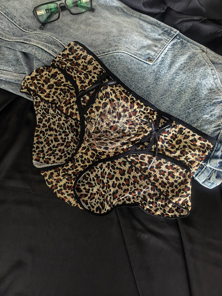 Men's Sexy Cut-Out Leopard Print U-Pouch Briefs