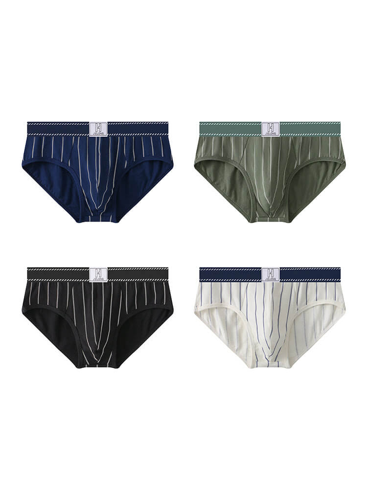 Men's Vertical Stripe Breathable Cotton Briefs
