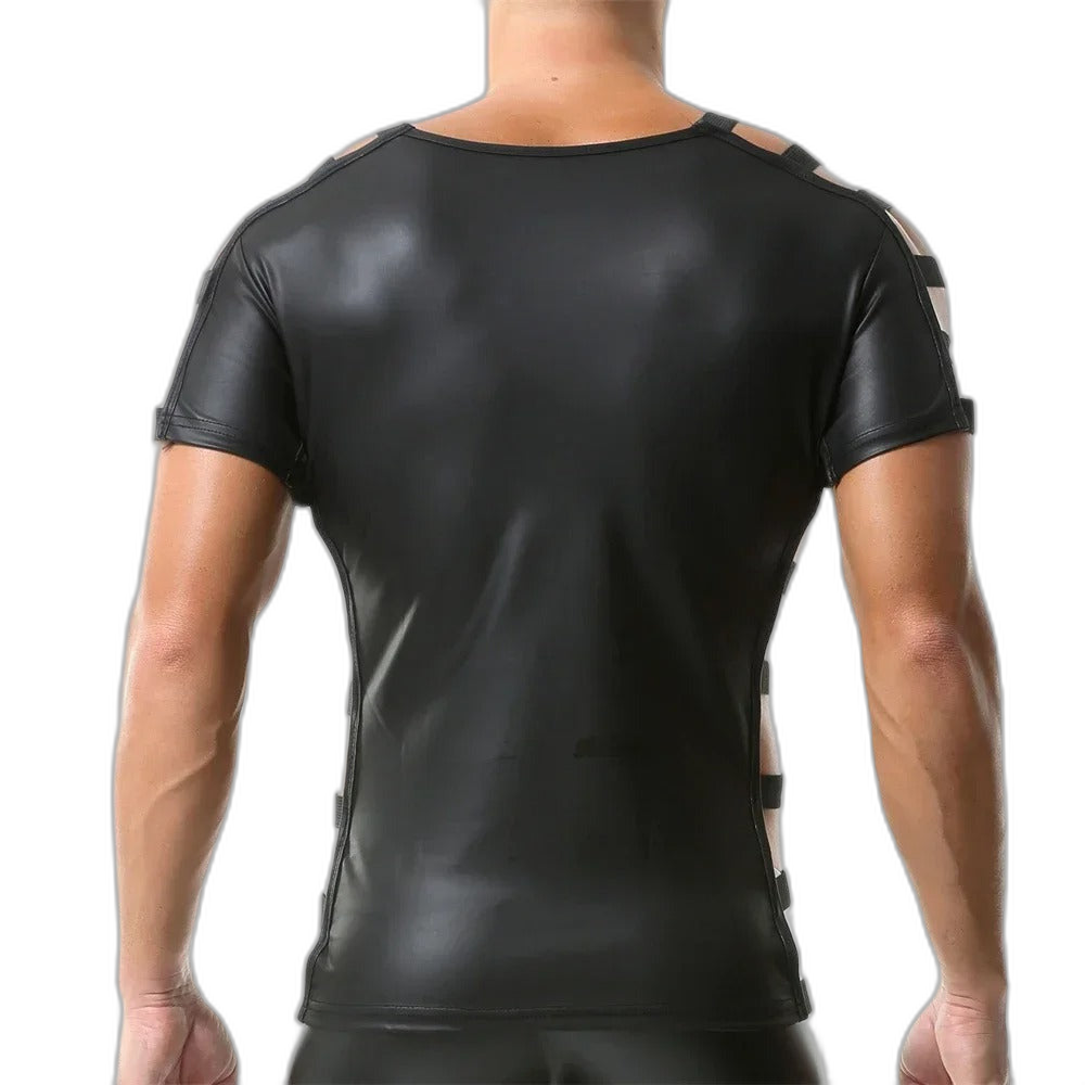 Side Strap Open Leather Tee