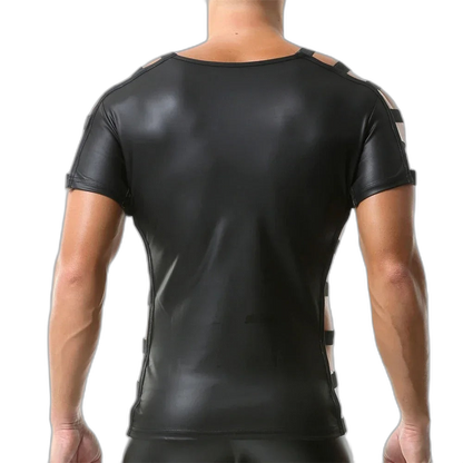 Side Strap Open Leather Tee