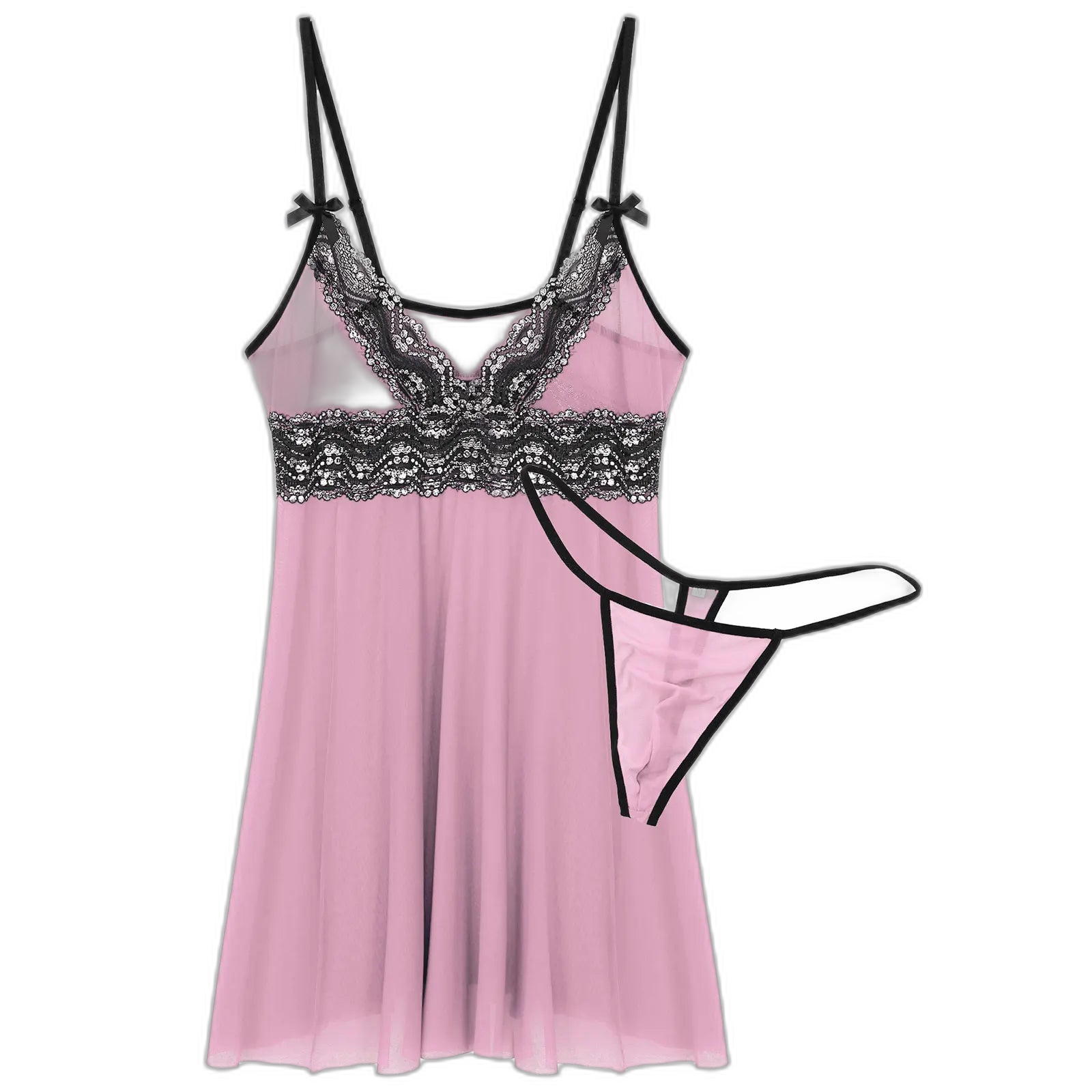 Mesh Floral Lace Sissy Mini Nightgown Set