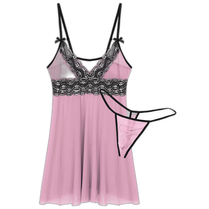 Mesh Floral Lace Sissy Mini Nightgown Set