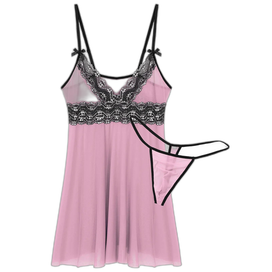 Mesh Floral Lace Sissy Mini Nightgown Set