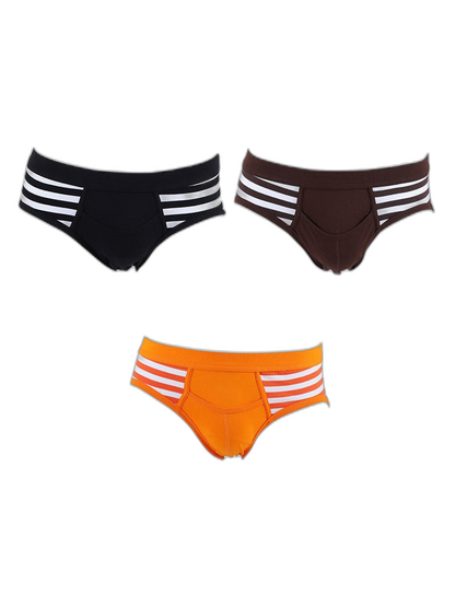 3 Pack Men's Mid-Rise Cotton Striped Briefs