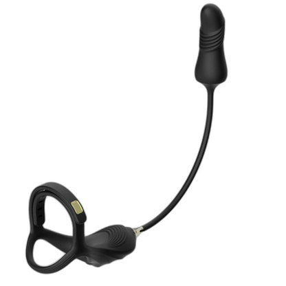 Command 3 in 1 Vibrating Cock and Ball Sling with Thrusting Butt Plug