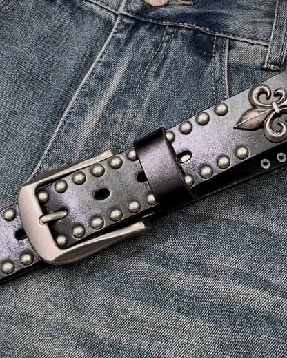 Hip-hop Style Belt with Metal Rivets and Cowhide